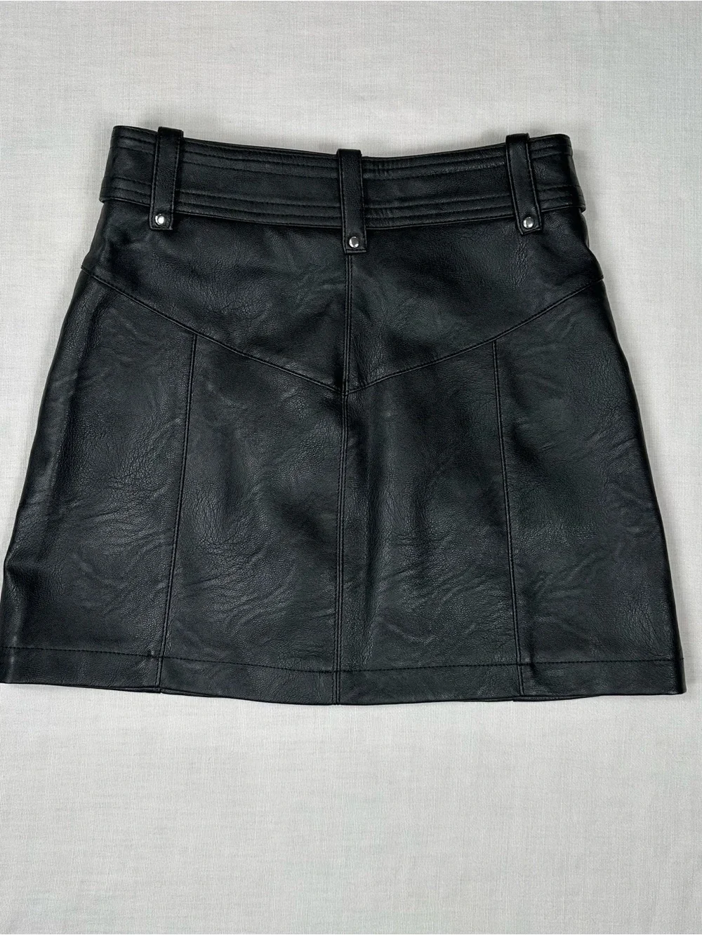 NWT Topshop Faux Leather Mini Skirt Size 4P Petite Belted Front Zipper Chic Edgy